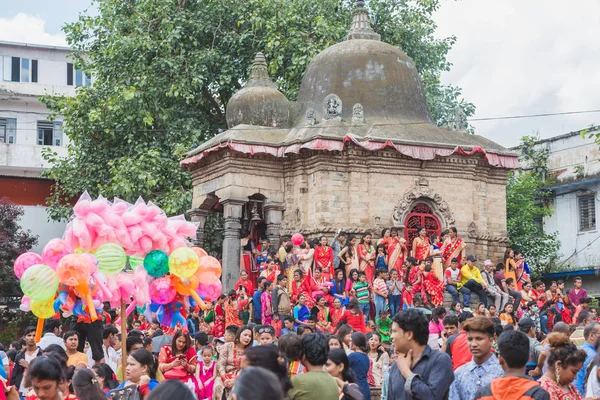 Katmandu Nepal Eylül 2018 Hindu Nepalce Teej Festivali Hızlı Kathmandu — Stok fotoğraf