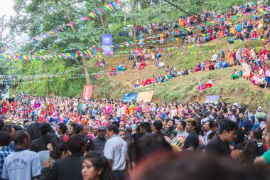 Katmandu Nepal farklı yerlerinden Nepal.Lakhes Machhegaun Lakhe dans festivali düzenlenen Katmandu, Nepal - 15 Eylül 2018:Nepalese seyreden bu festival performans. Lakhe bir iblis Nepalce Culture.Lakhe dans çoğu p olduğunu