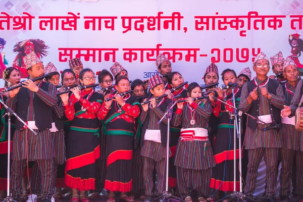 Kathmandu Nepal Sep 2018 Newari People Nepal Perfoming Cultural Music — Stock Photo, Image