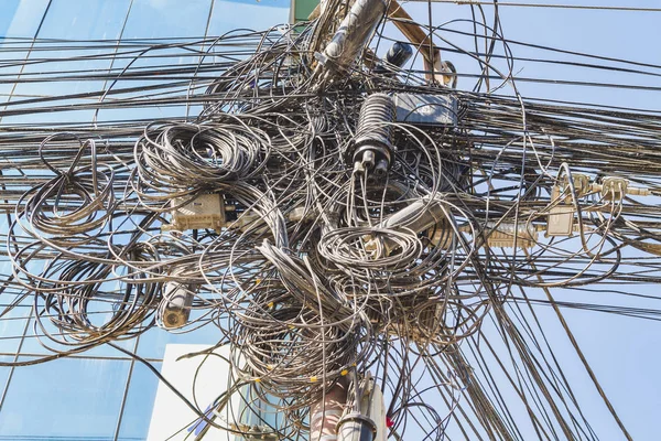 Massive Tangle of cables and wires in the city of kathmandu Nepal.