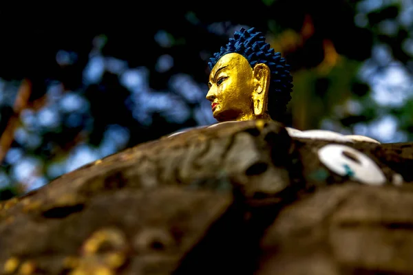 Primo Piano Della Statua Buddha Kathmandu Nepale Statua Buddha Buddismo — Foto Stock