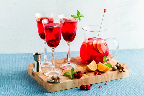 Fresh Summer Red Sangria Ripe Fruits Berries Well Wine Table — Stock Photo, Image