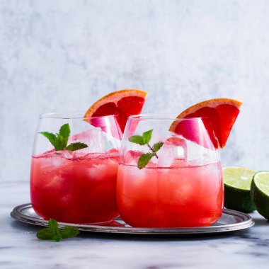 greyfurt ve buz mermer bir tabloda bardaklarda alkollü kokteyl Paloma. limon suyu ile serinletici içecek