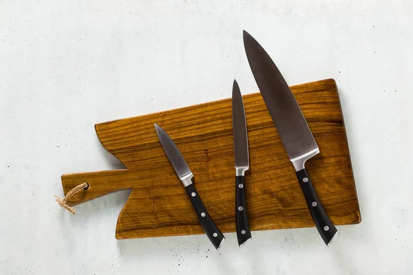 Set Knives Wooden Cutting Board — Stock Photo, Image