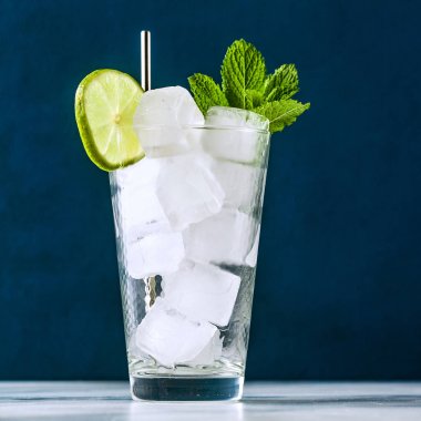 masanın üzerindeki bardakta buz. bir yaz kokteyli yapmaya hazır. Ba
