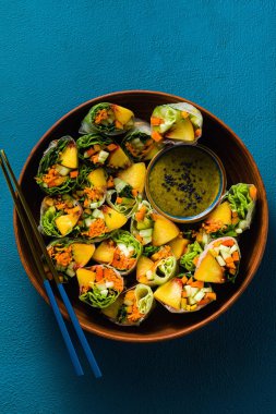 antep fıstığı soslu sebze ve şeftali vegan bahar rulo 