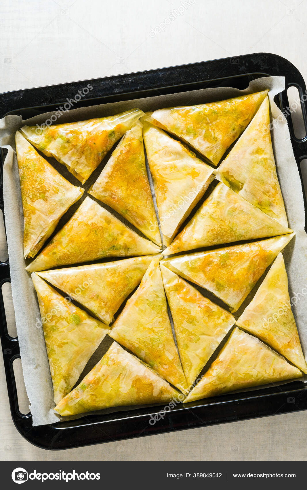 Indian Samosa Made Phyllo Spicy Potatoes Vegetables Baking Sheet Ready