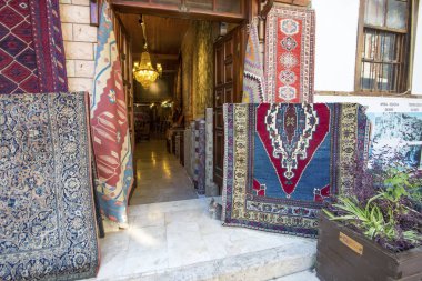 traditional carpets. typical turkish shop.