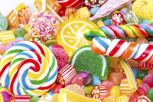 Variety Colorful Candies Close View — 图库照片