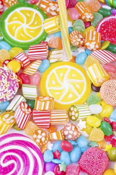 Variety Colorful Candies Close View — 图库照片