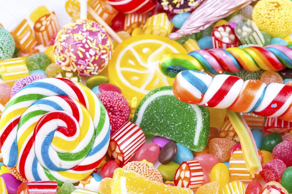 variety of colorful candies, close up view