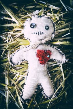 voodoo doll with needle on the straw