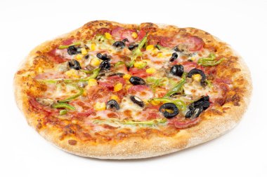 Beyaz arka planda pizza.