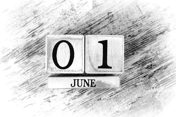 Calendário Madeira Com Data Primeiro Junho — Fotografia de Stock