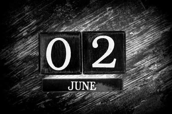Wooden Calendar Date Second June — Stockfoto