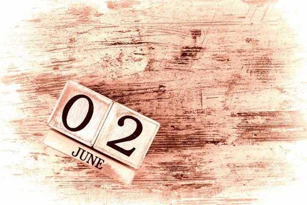 Ξύλινο Ημερολόγιο Ημερομηνία Δεύτερο Του Ιουνίου — Φωτογραφία Αρχείου