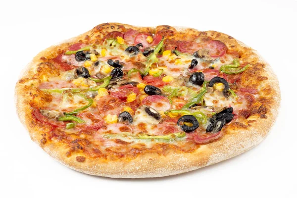 Beyaz arka planda pizza.