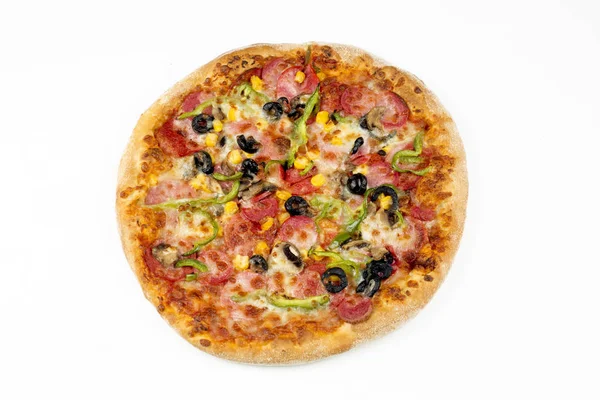 Beyaz arka planda pizza.