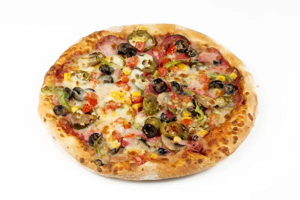 Beyaz arka planda pizza.