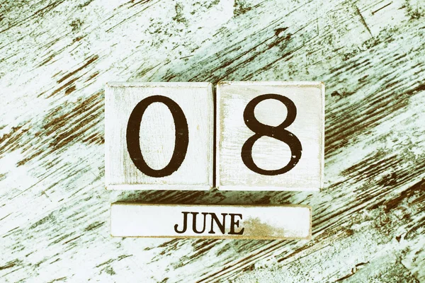 Calendario Madera Con Fecha Junio —  Fotos de Stock