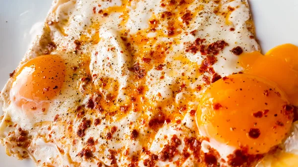 close up of a plate with delicious fried eggs