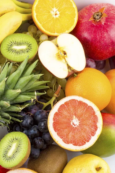 Fresh fruits on the white background