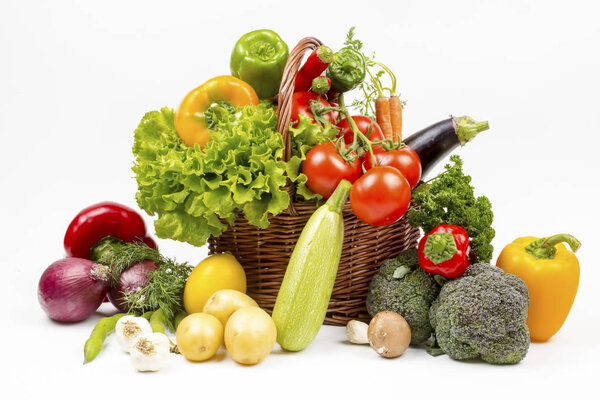 Organic fresh vegetables on the white background