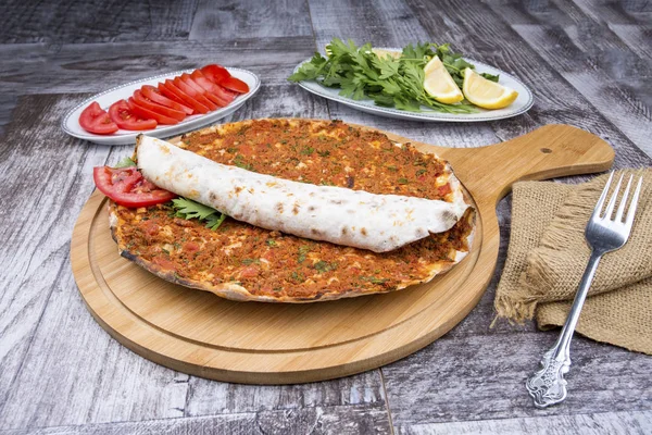 Turkse Levensmiddelen Worden Gebruikt Turkse Pizza Lahmacun — Stockfoto