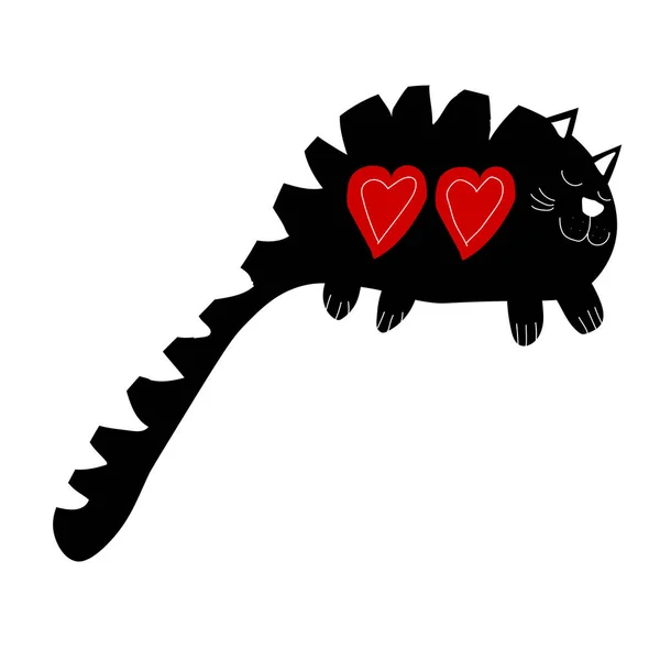 Czarny Kot Sztuka Rysowania Białym Tle — Zdjęcie stockowe