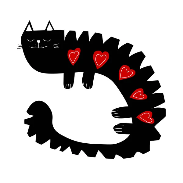 Czarny Kot Sztuka Rysowania Białym Tle — Zdjęcie stockowe