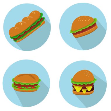 Burgerler ve sandviçler ve farklı dolgular.