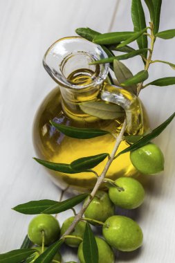 olive oil in glass bottle on a white background