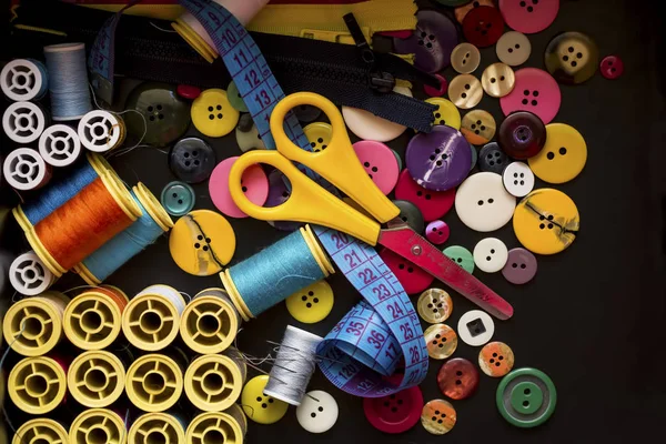 Sewing Tools Threads Scissors — Stock fotografie