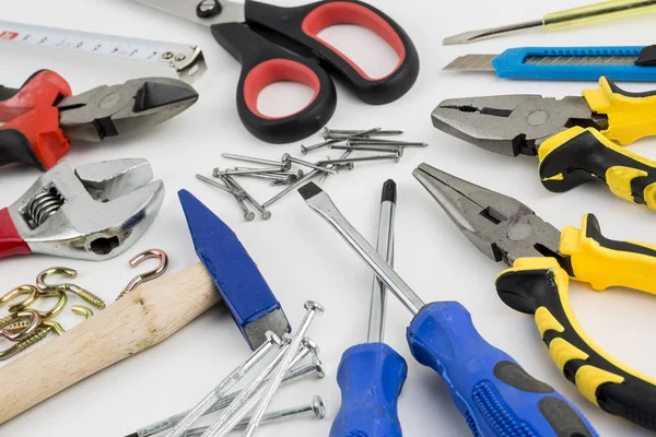 Conjunto Herramientas Muchas Herramientas Aisladas Sobre Fondo Blanco — Foto de Stock