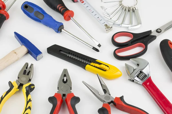 Conjunto Herramientas Muchas Herramientas Aisladas Sobre Fondo Blanco — Foto de Stock