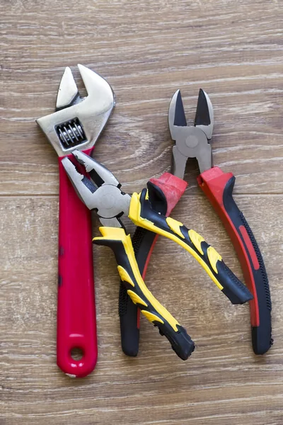 Set Tools Many Tools Isolated Wooden Background — Stock Photo, Image