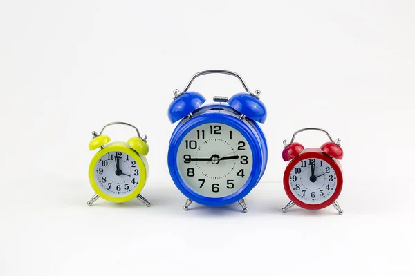 Relojes Alarma Aislados Fondo Blanco —  Fotos de Stock