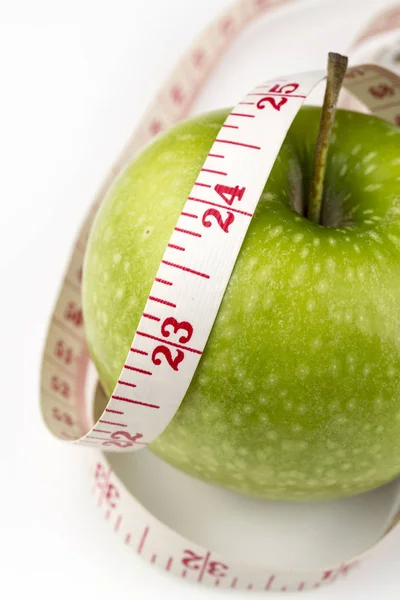 Manzana Roja Con Medición Aislada Blanco — Foto de Stock