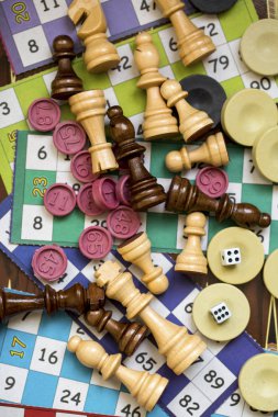 Çeşitli masa oyunları, eğlence, hobi. Arka plan Oyunlar.