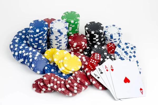 Poker Chips White Background Casino Concept — Stock Photo, Image