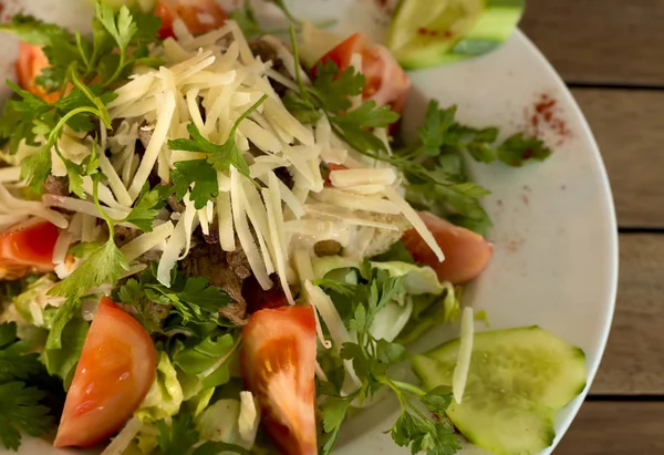 Salada Dieta Verde Com Queijo Foto Comida — Fotografia de Stock