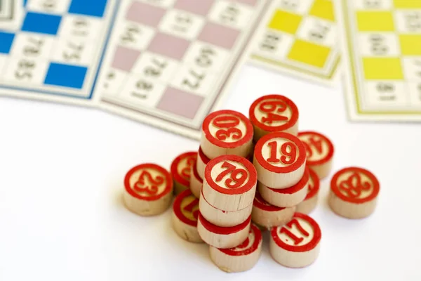 Bingobrickor Tombola Lotto Och Med Siffror Som Isolerade — Stockfoto