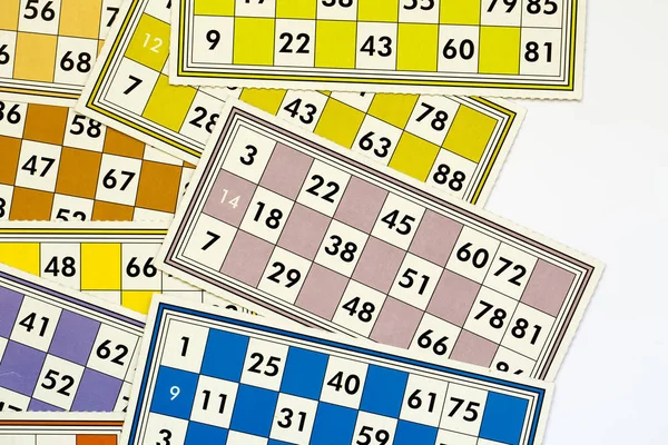 Cartões Bingo Tombola Loteria Com Números Isolados — Fotografia de Stock