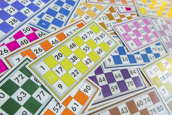 Bingó Kártyákat Tombola Lotto Számok Elszigetelt — Stock Fotó