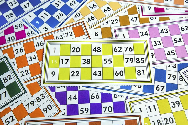 Bingobrickor Tombola Lotto Och Med Siffror Som Isolerade — Stockfoto