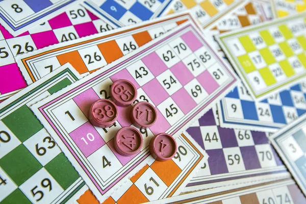 Bingó Kártyákat Tombola Lotto Számok Elszigetelt — Stock Fotó