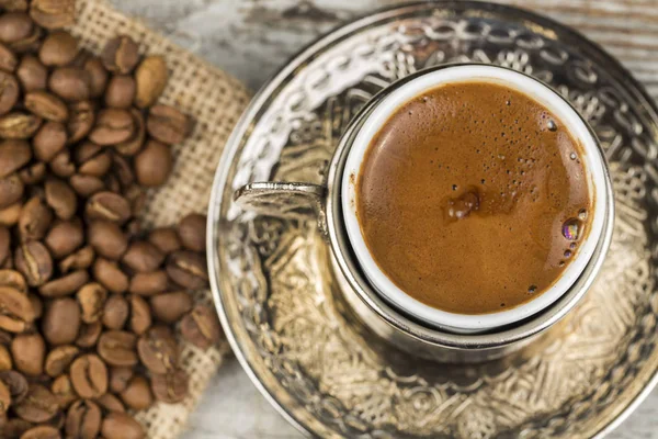 Tradycyjne Pyszne Tureckie Gorący Napój Kawa Turecku — Zdjęcie stockowe