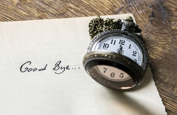 Reloj Bolsillo Antiguo Adiós Con Escritura —  Fotos de Stock