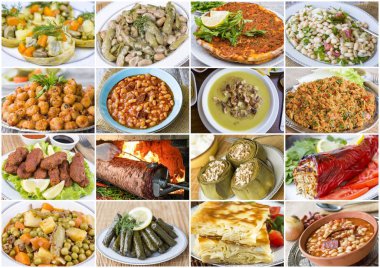 Geleneksel lezzetli Türk yemekleri çeşitli konsept fotoğraf kolaj.