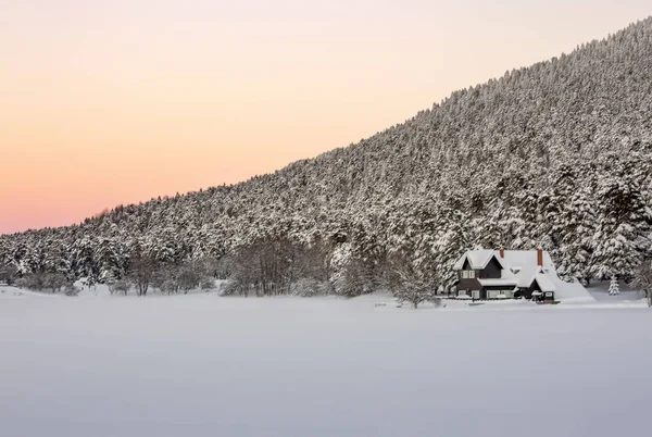 Golcuk Bolu Turquía Paisaje Temporada Invierno Vista Atardecer Foto Concepto — Foto de Stock